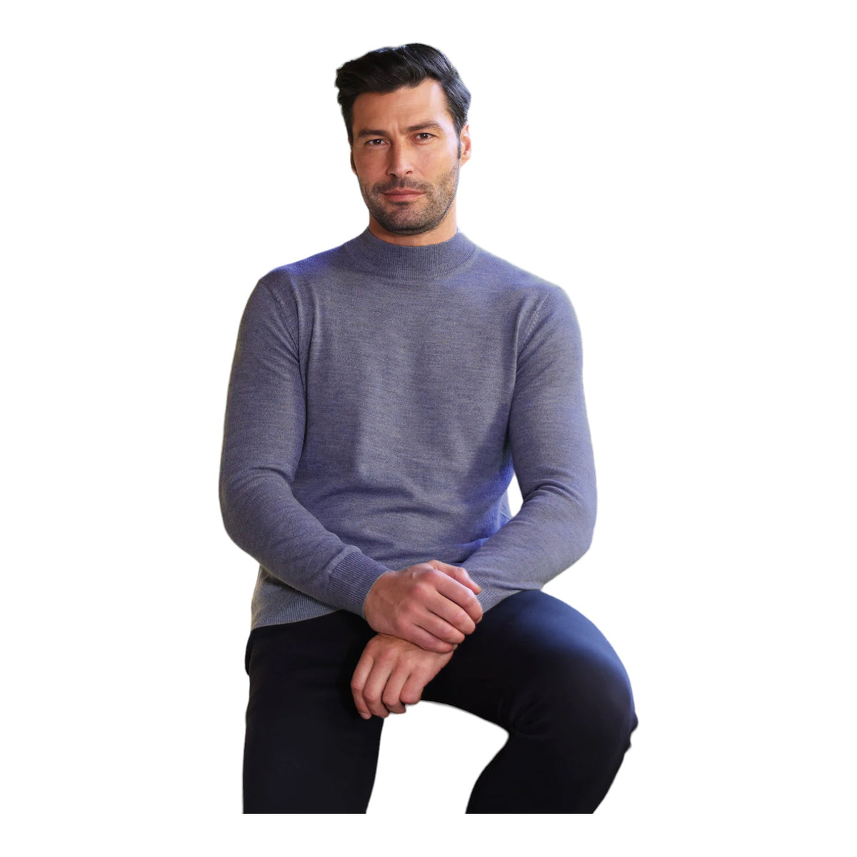 Raffi Classic Men's Mock Neck Sweater in 100% Merino Wool HWC19398 Indigo