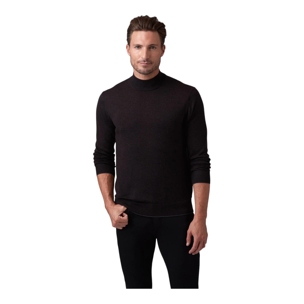 Raffi Classic Men's Mock Neck Sweater in 100% Merino Wool HWC19398 Espresso