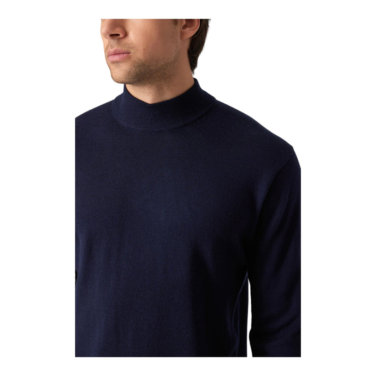 Raffi Classic Men's Mock Neck Sweater in 100% Merino Wool HWC19398 Navy