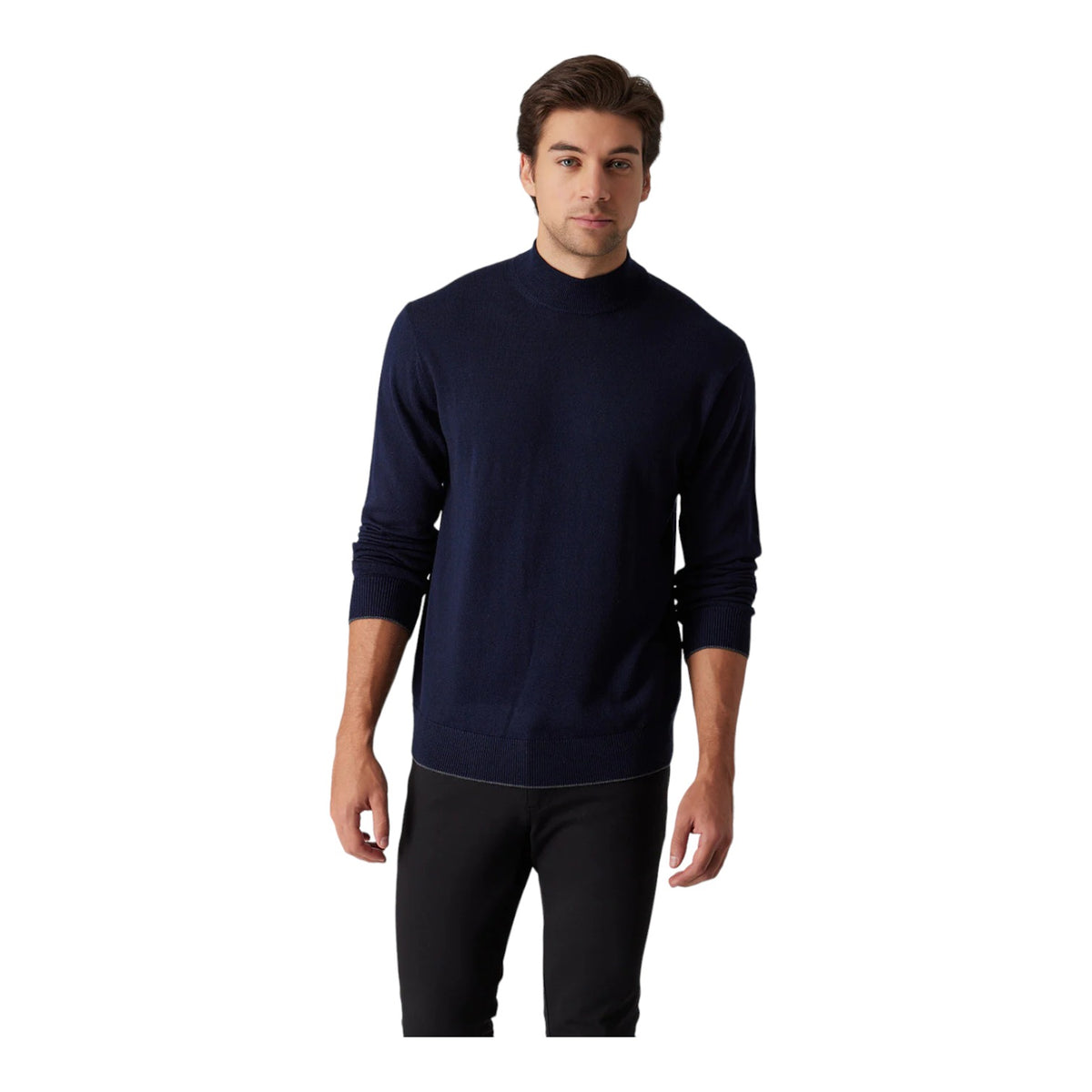 Raffi Classic Men's Mock Neck Sweater in 100% Merino Wool HWC19398 Navy