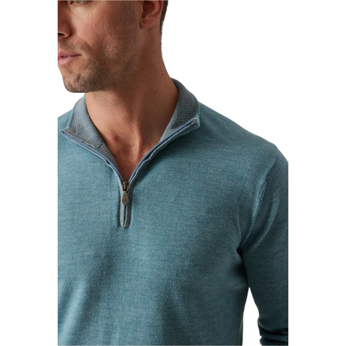 Raffi Mock Neck Quarter Zip Sweater in 100% Merino Wool HWC19398-Z Teal