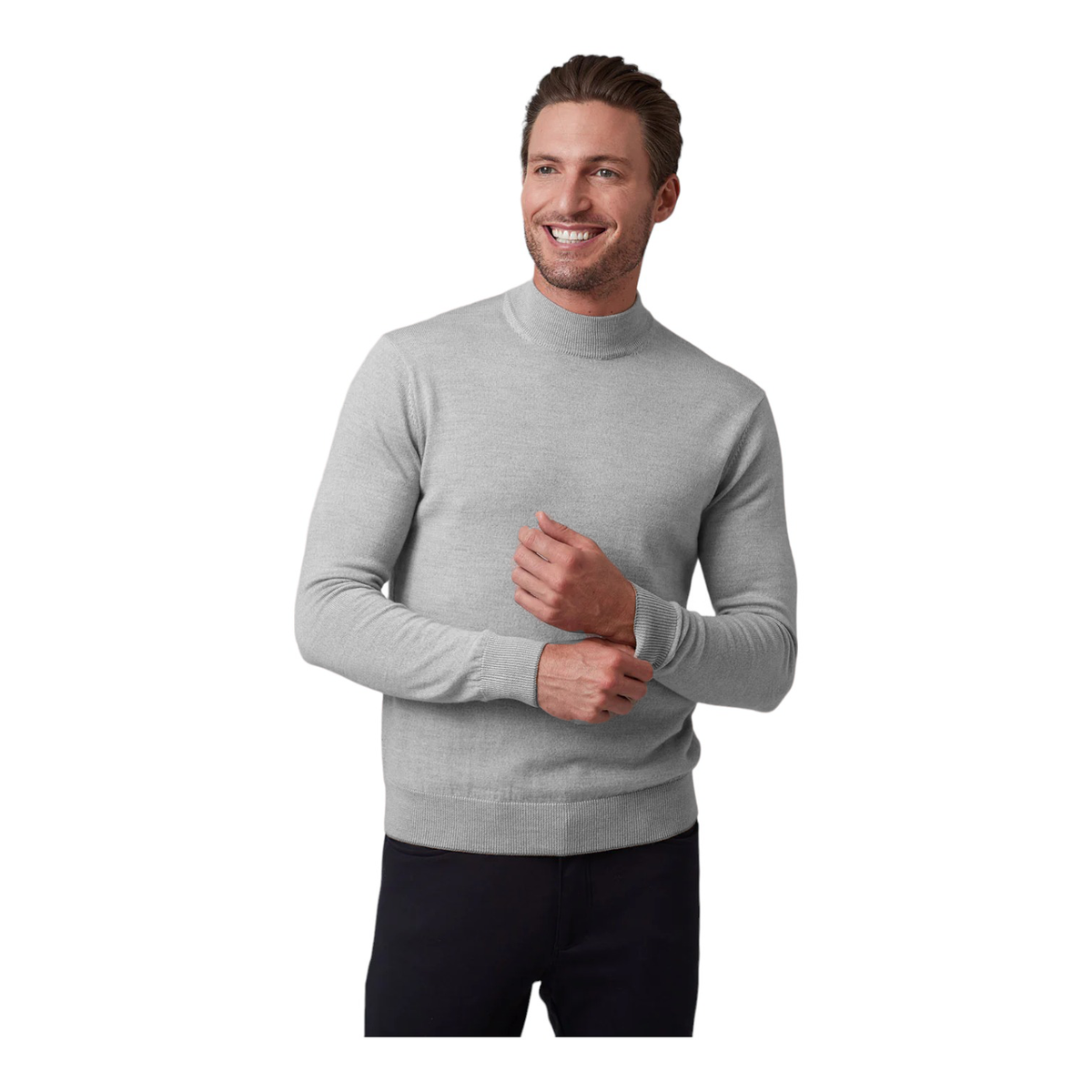 Raffi Classic Men's Mock Neck Sweater in 100% Merino Wool HWC19398 Platinum