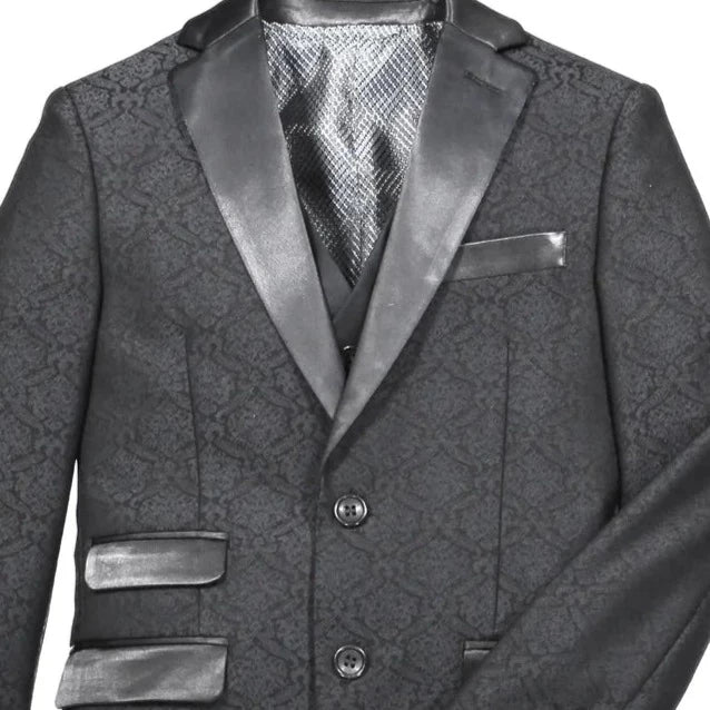 AXNY Boys' 3 Pc Embroidered Notch Lapel Tuxedo with Black Vest & Pants ST2062 BLACK 16
