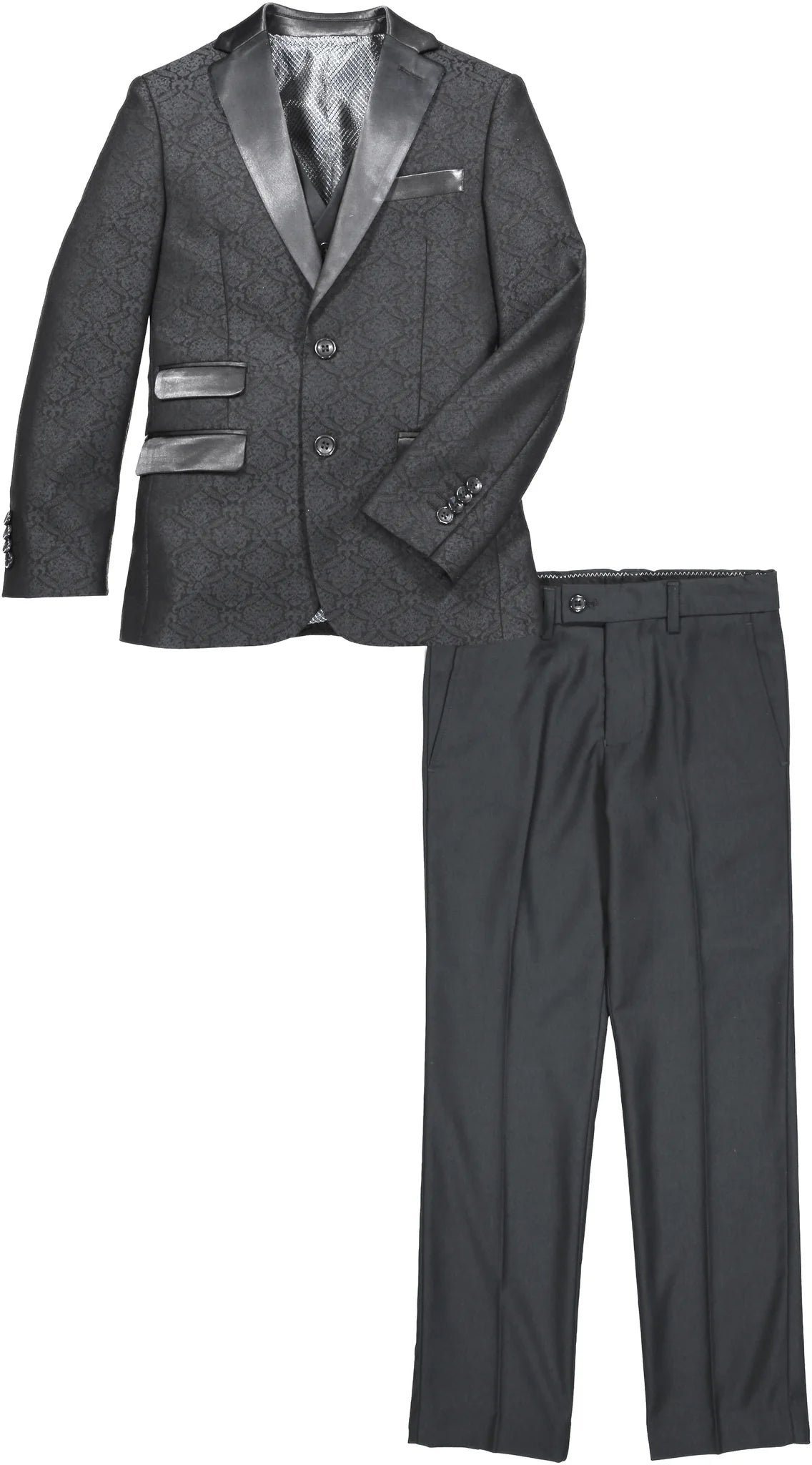 AXNY Boys' 3 Pc Embroidered Notch Lapel Tuxedo with Black Vest & Pants ST2062 BLACK 16