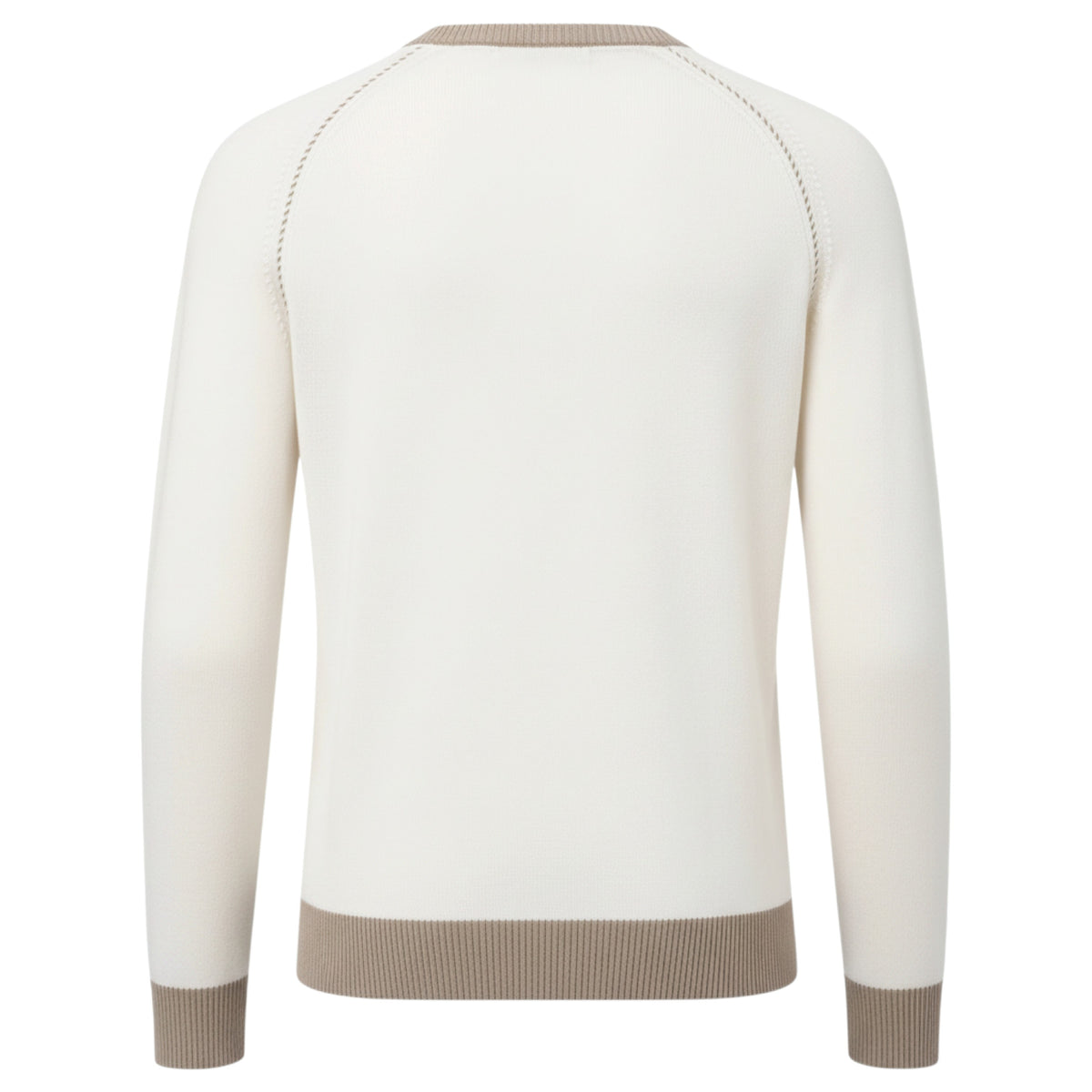 Ketroy Men’s Italian Wool Contrast Crewneck Sweater – Ecru