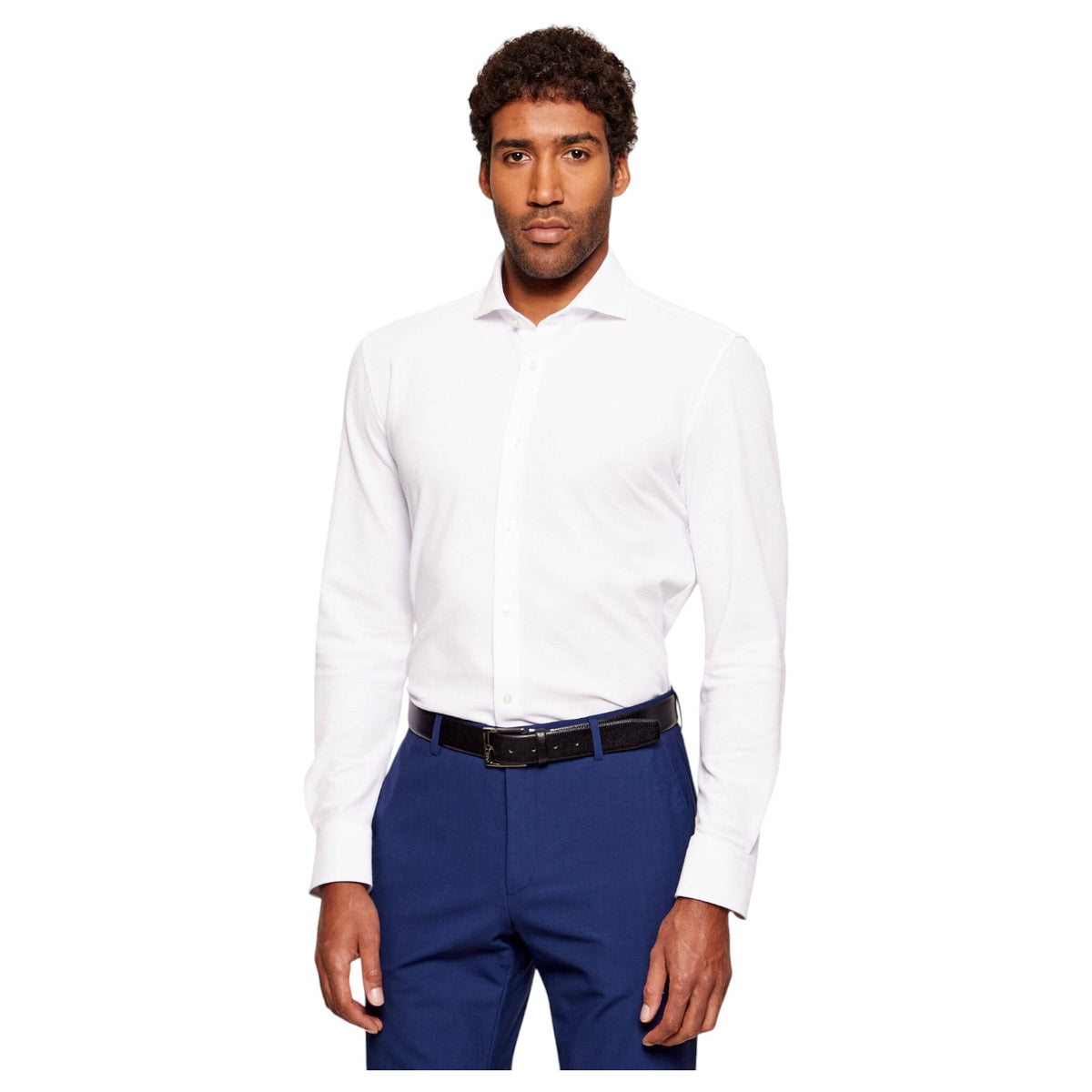 BOSS Cotton Knit Stretch Shirt – Slim Fit Spread Collar 50556106