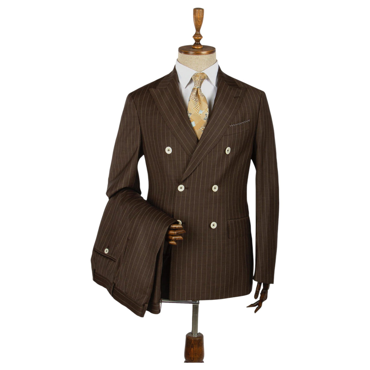 Victor Baron Men's Suit Brown Stripe Double Breasted 7686/F06