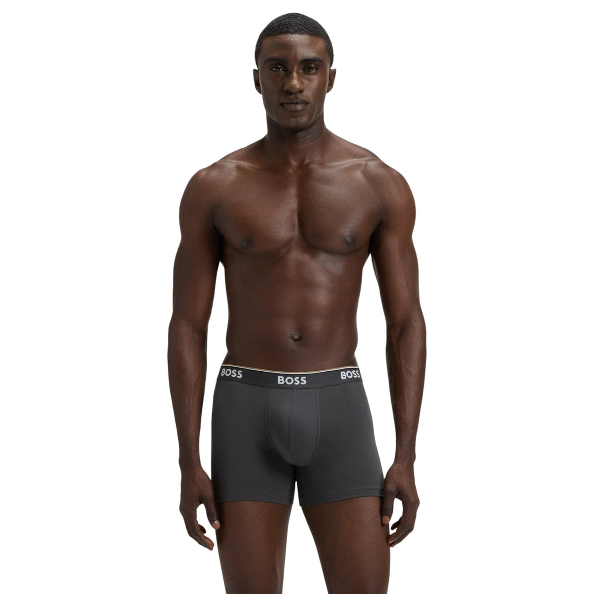Men's Three Pack of Cotton Stretch Boxer Briefs with Logo Waistband