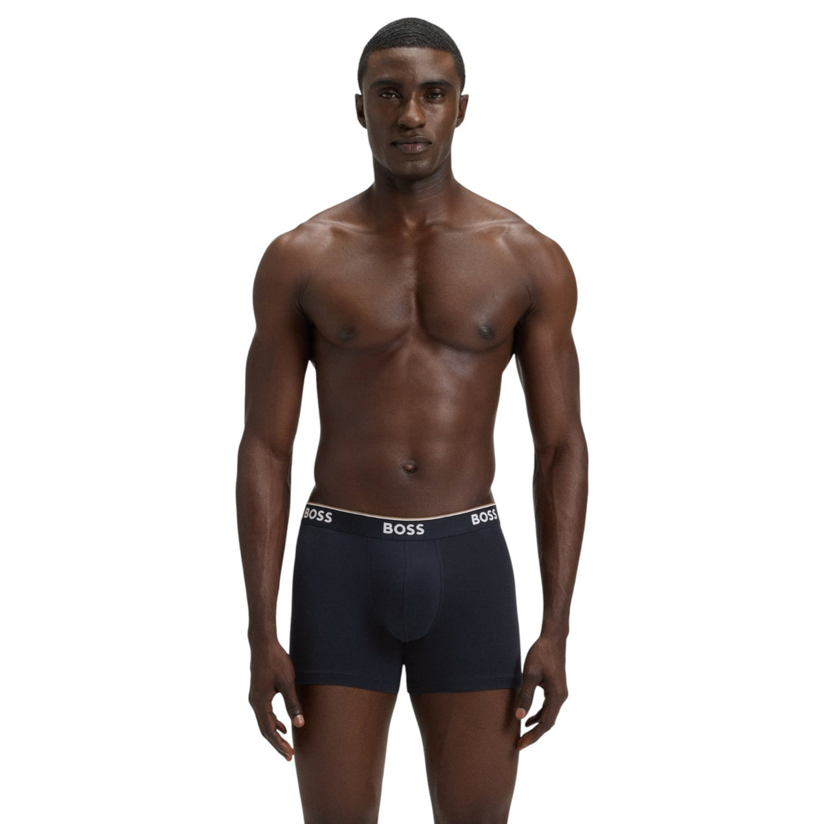 Men's Three Pack of Cotton Stretch Boxer Briefs with Logo Waistband