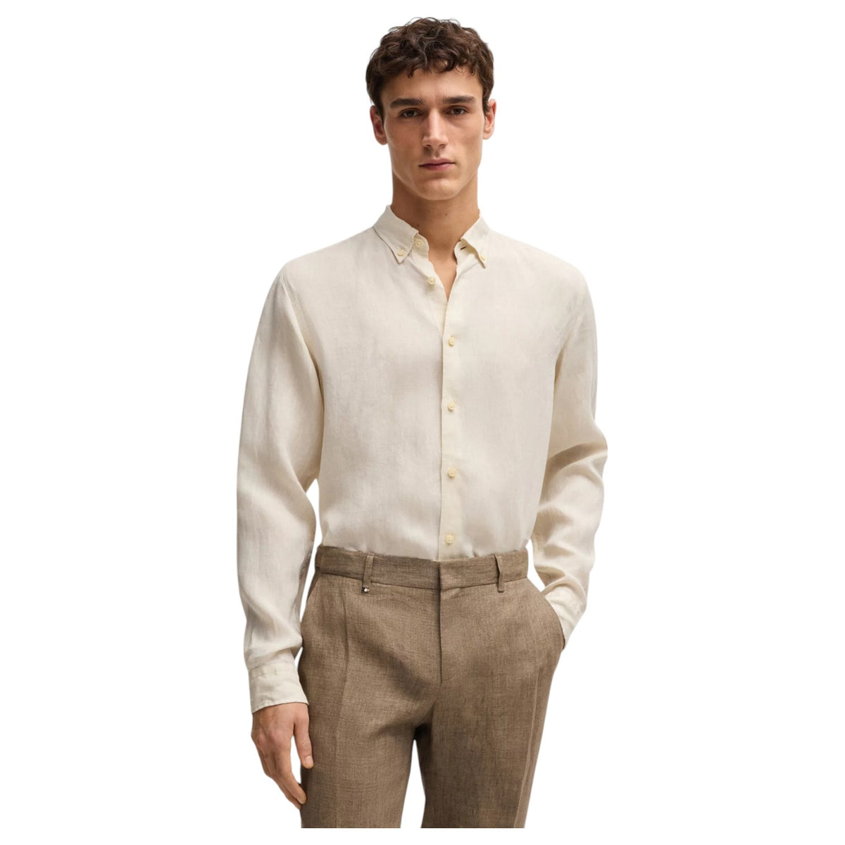 BOSS Men's Light Beige Linen Shirt Hugo Boss 50529137 131