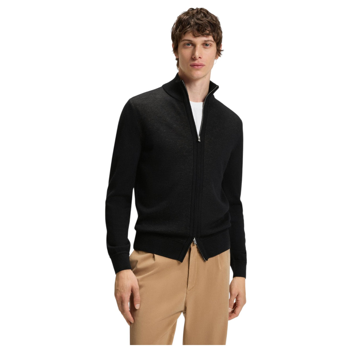 Boss Zip-Up Cardigan In Virgin Wool 50543153