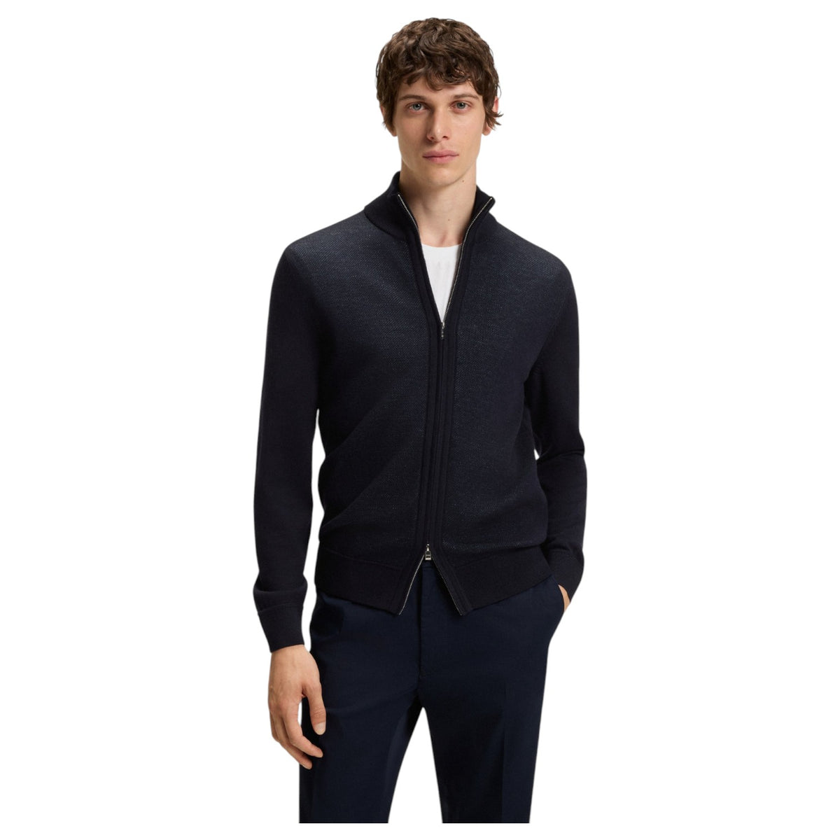 Boss Zip-Up Cardigan In Virgin Wool 50543153