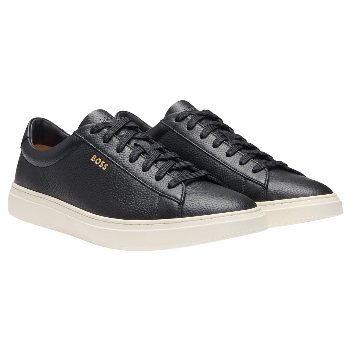 BOSS Men's Kieran Grained-Leather Sneakers with Gold Logo