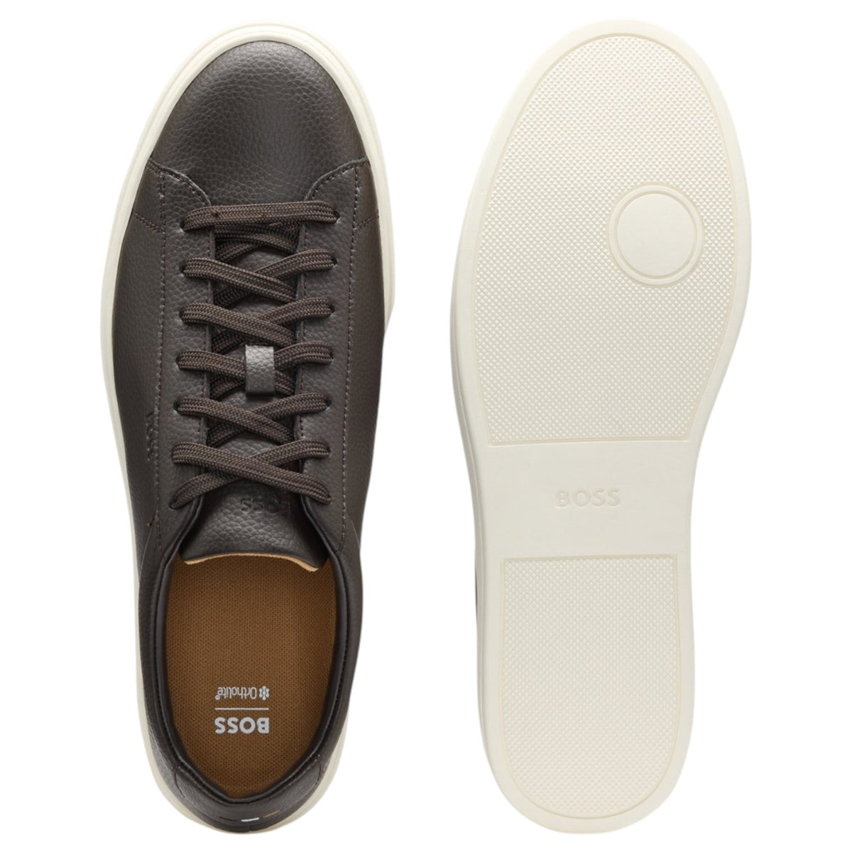 BOSS Men's Kieran Grained-Leather Sneakers with Gold Logo