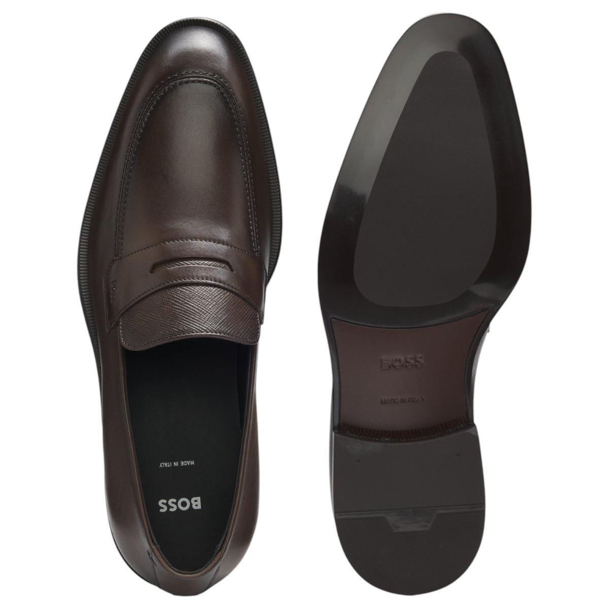BOSS Leather Loafers With Textured Tongue