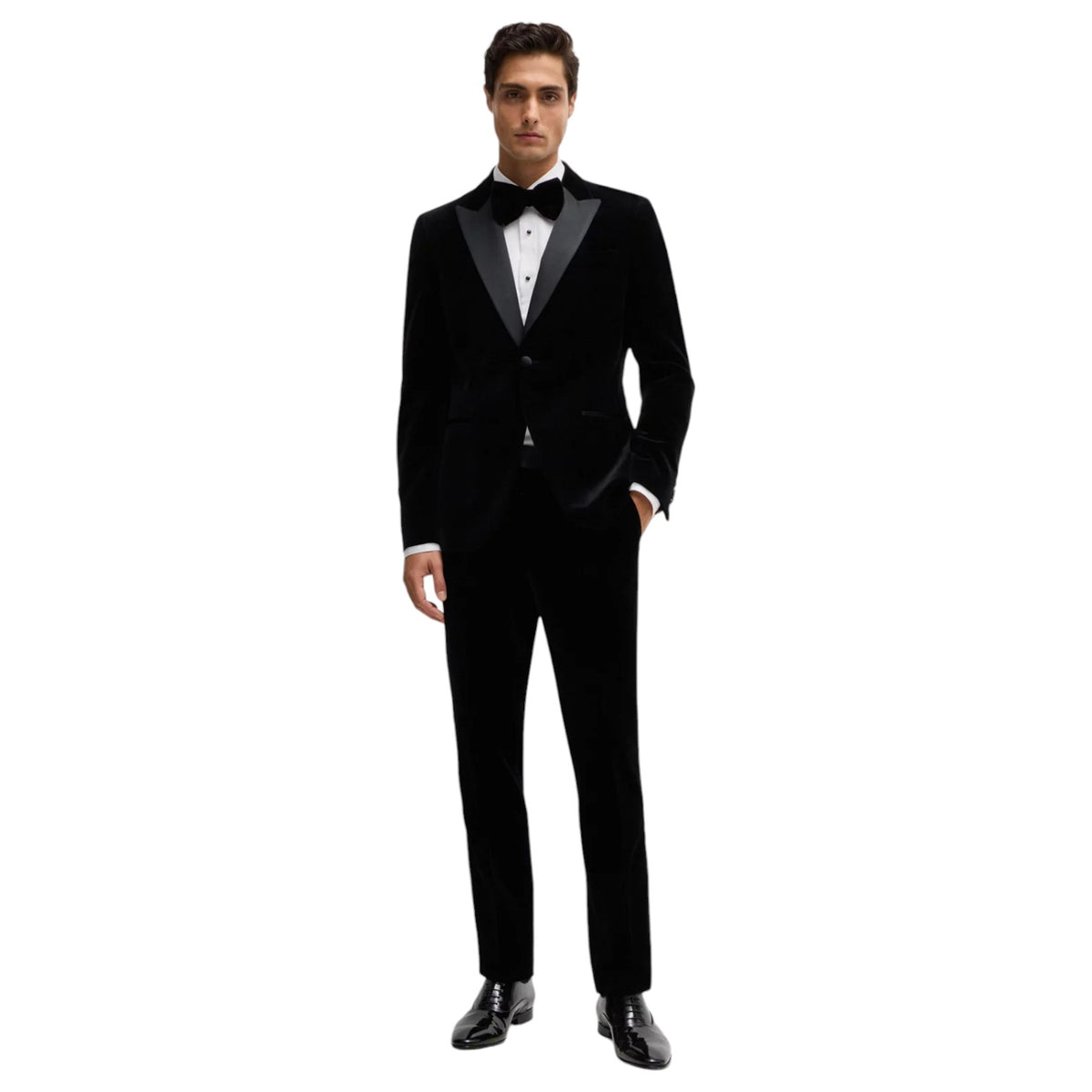 Boss Slim-fit tuxedo jacket in pure-cotton velvet 50484709 001 Black
