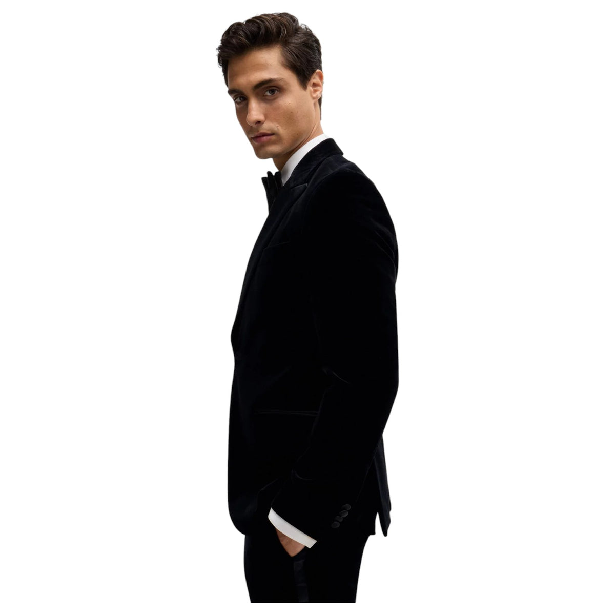 Boss Slim-fit tuxedo jacket in pure-cotton velvet 50484709 001 Black