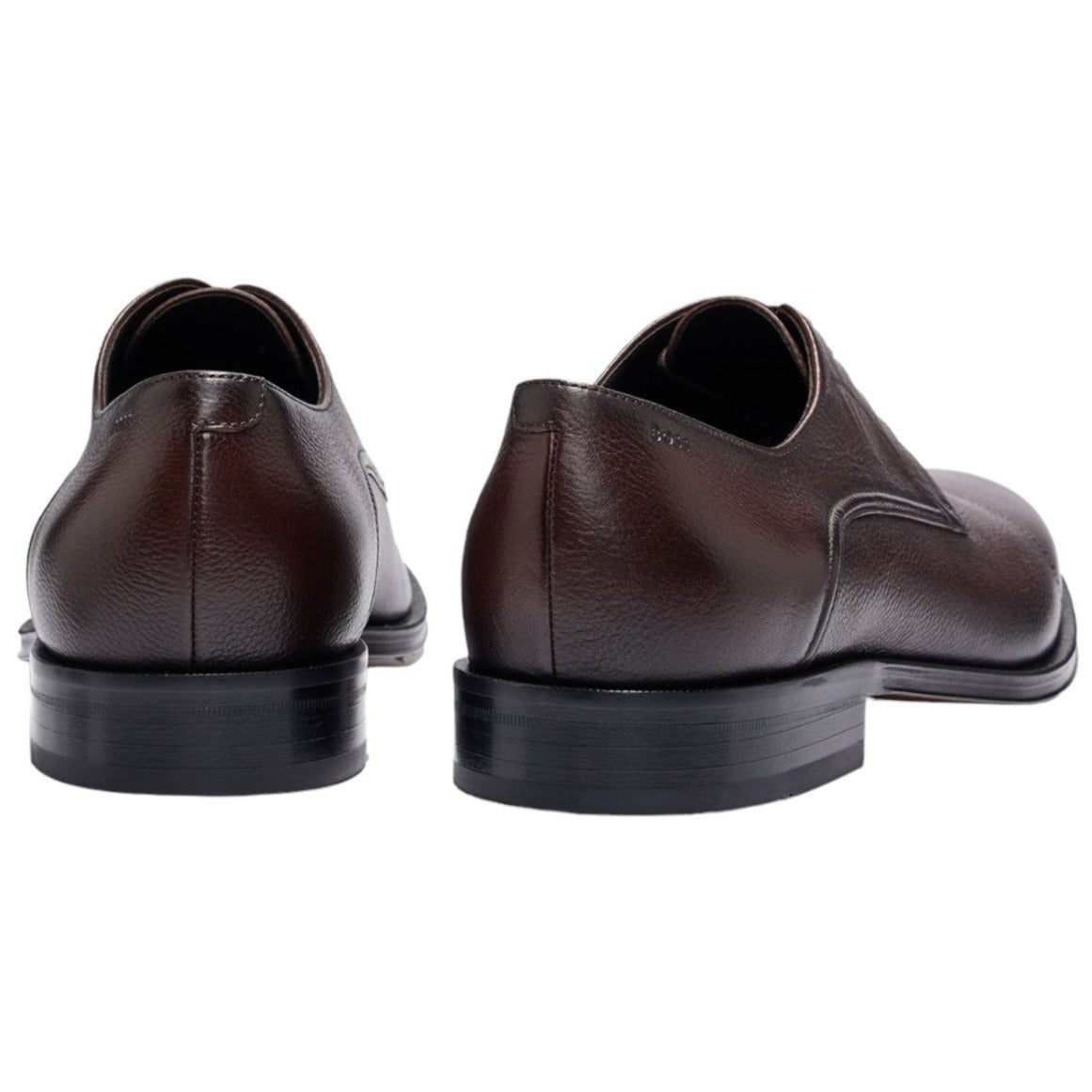 BOSS Dark Brown Grained Leather Derby Shoes with Cap Toe 50500338-203