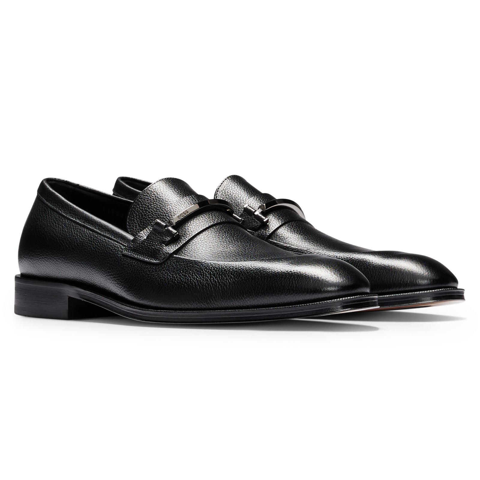 BOSS Grained-Leather Loafers With Branded Trim And Apron Toe