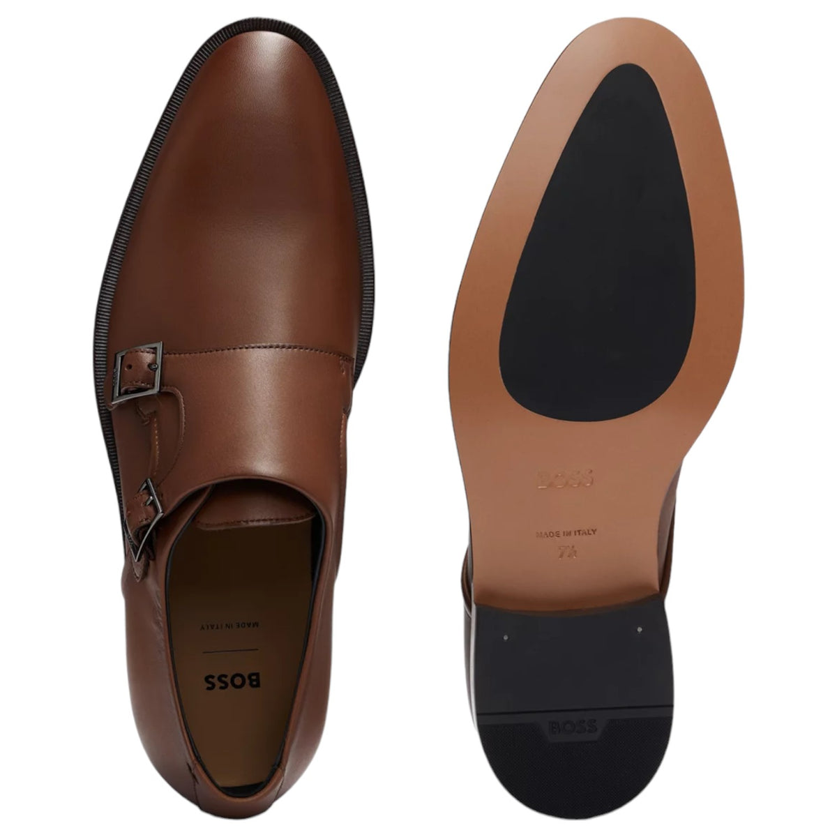 Boss Double-Monk Shoes In Smooth Leather With Metal Buckles 50514007-214