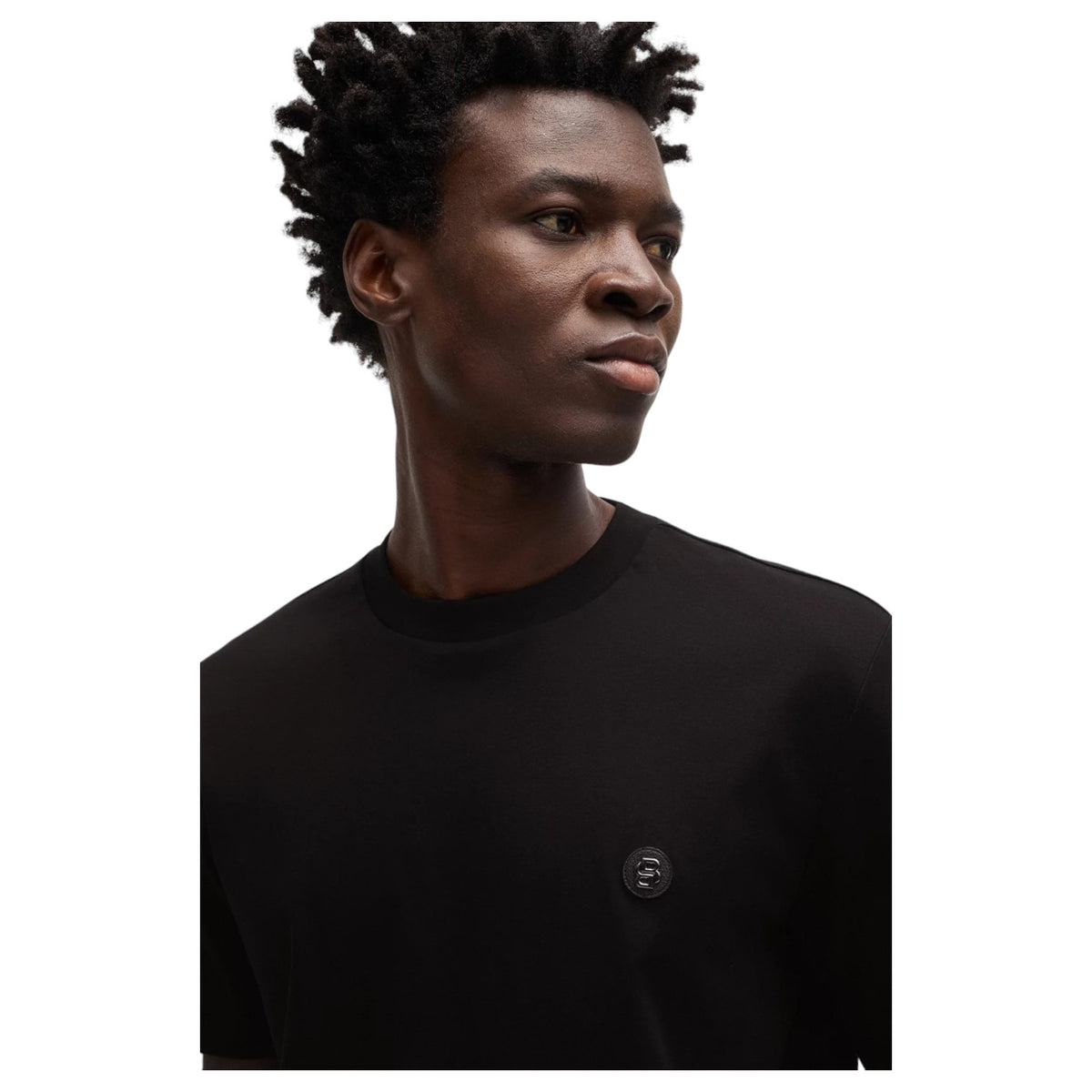 Boss Mercerized-Cotton T-Shirt With Double B Monogram In Navy 50520298 001 Black