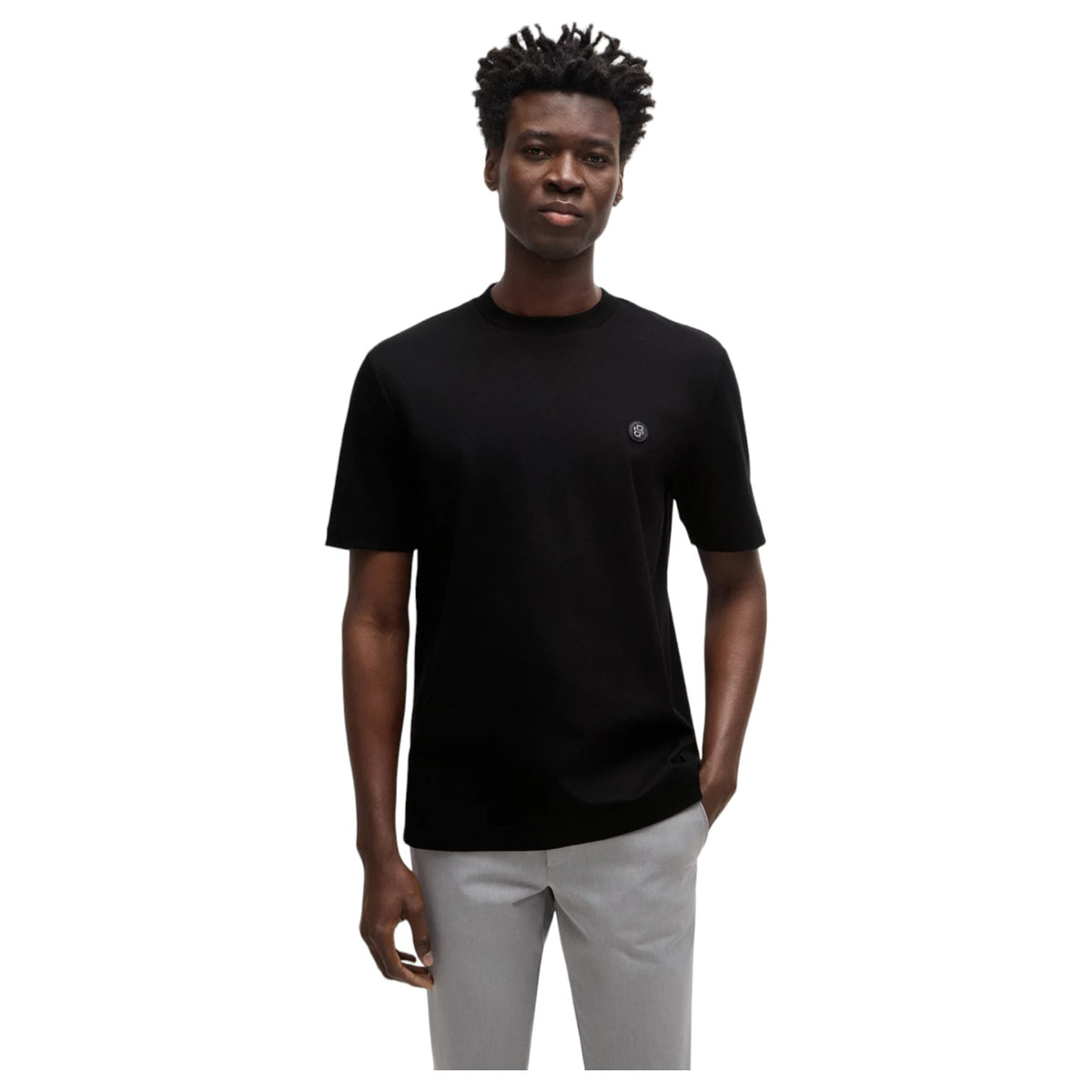 Boss Mercerized-Cotton T-Shirt With Double B Monogram In Navy 50520298 001 Black