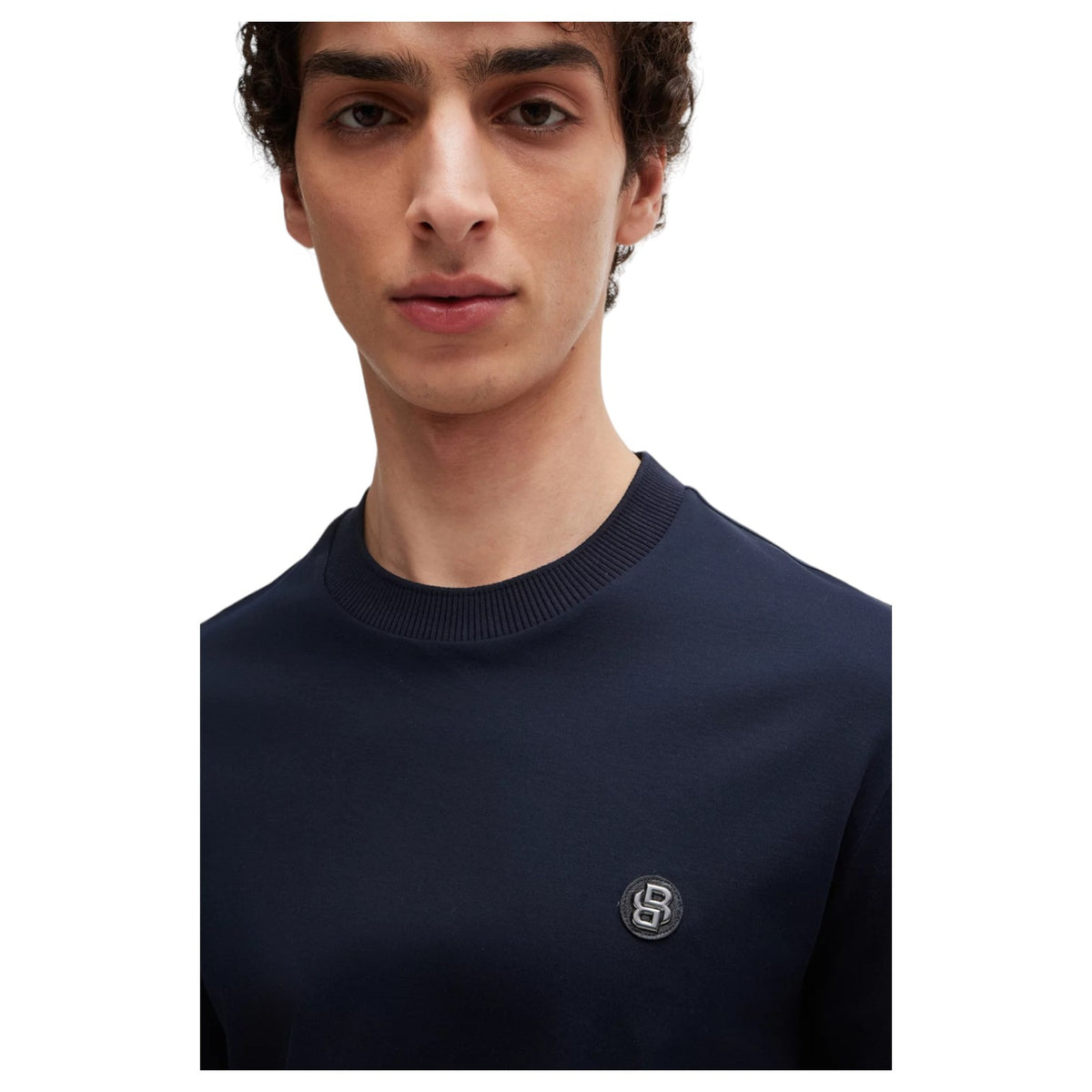 Boss Mercerized-Cotton T-Shirt With Double B Monogram In Navy 50520298 404 Navy