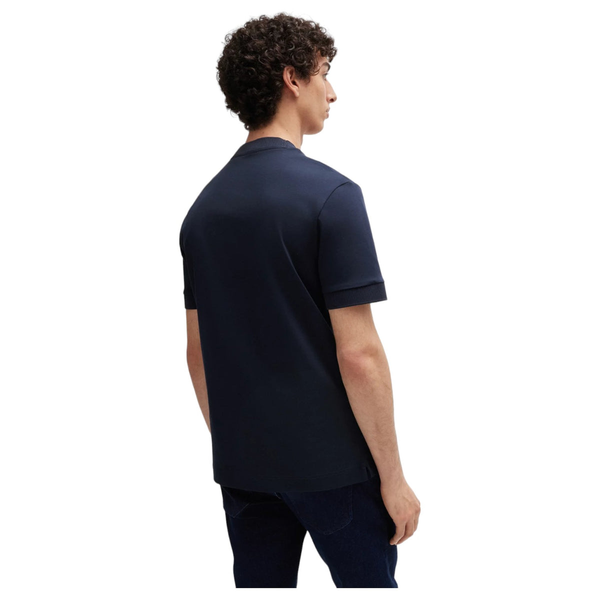 Boss Mercerized-Cotton T-Shirt With Double B Monogram In Navy 50520298 404 Navy
