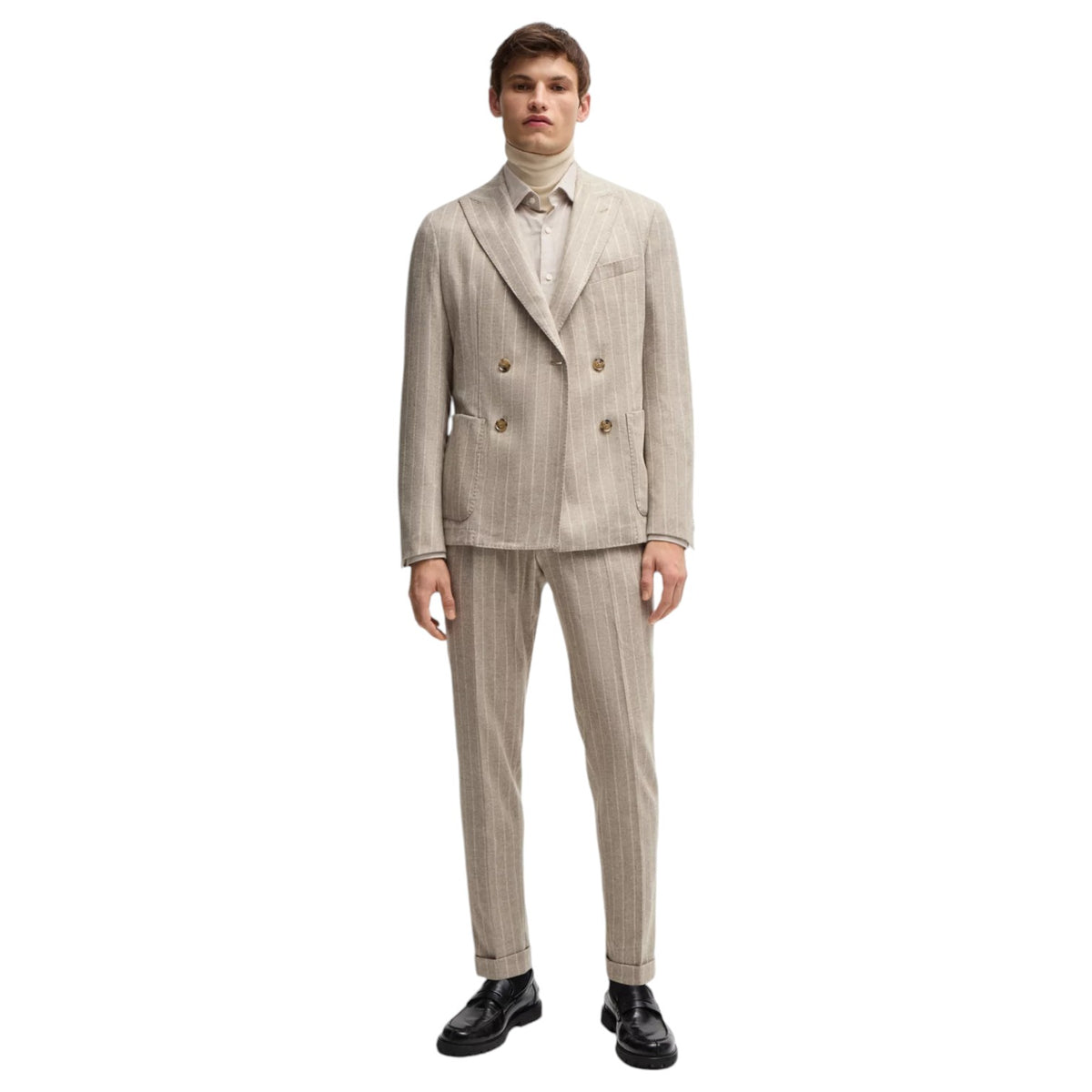 Boss Slim-fit suit in striped wool 50528161 275 Beige