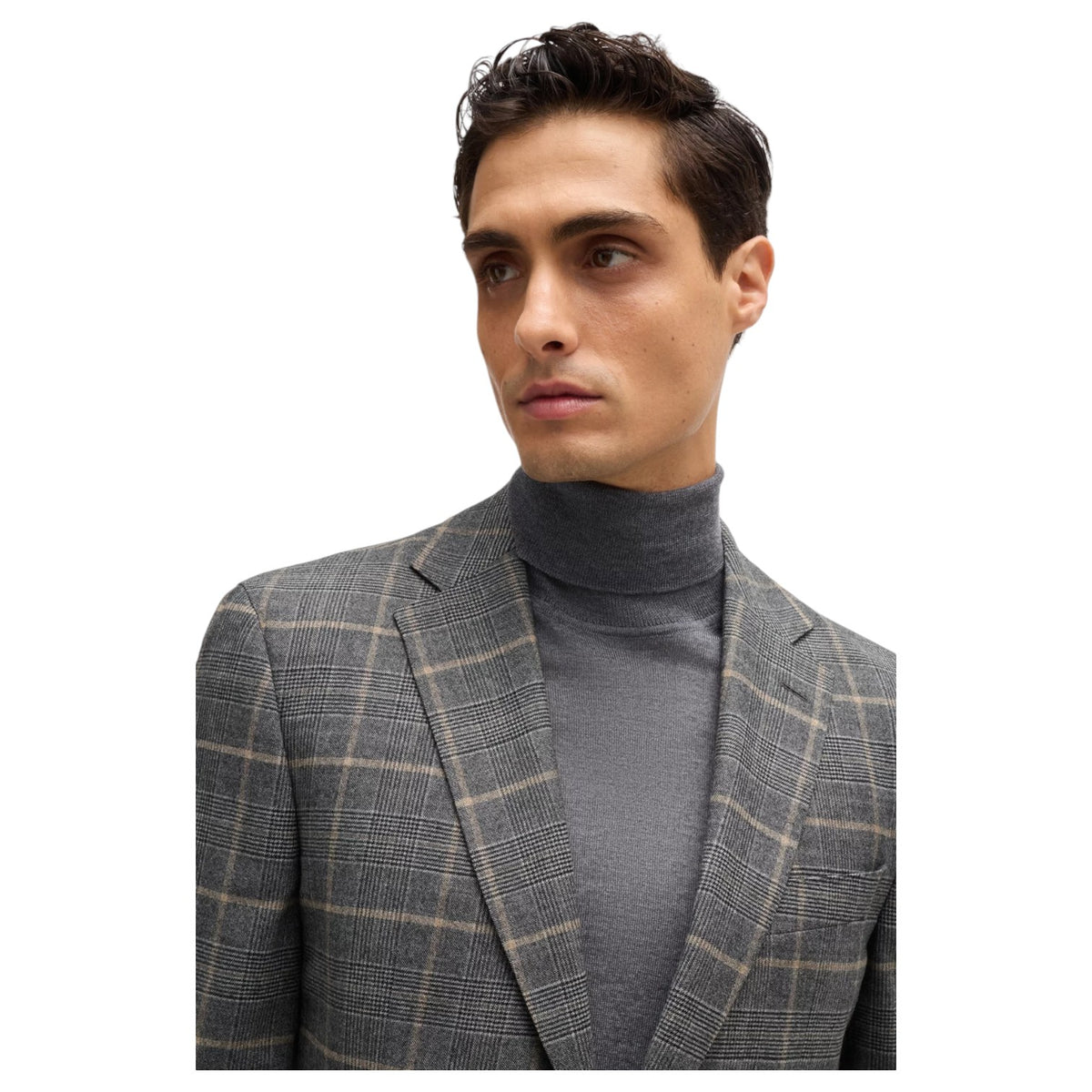 Boss Slim-fit suit in checked stretch wool 50528162 072 Gray