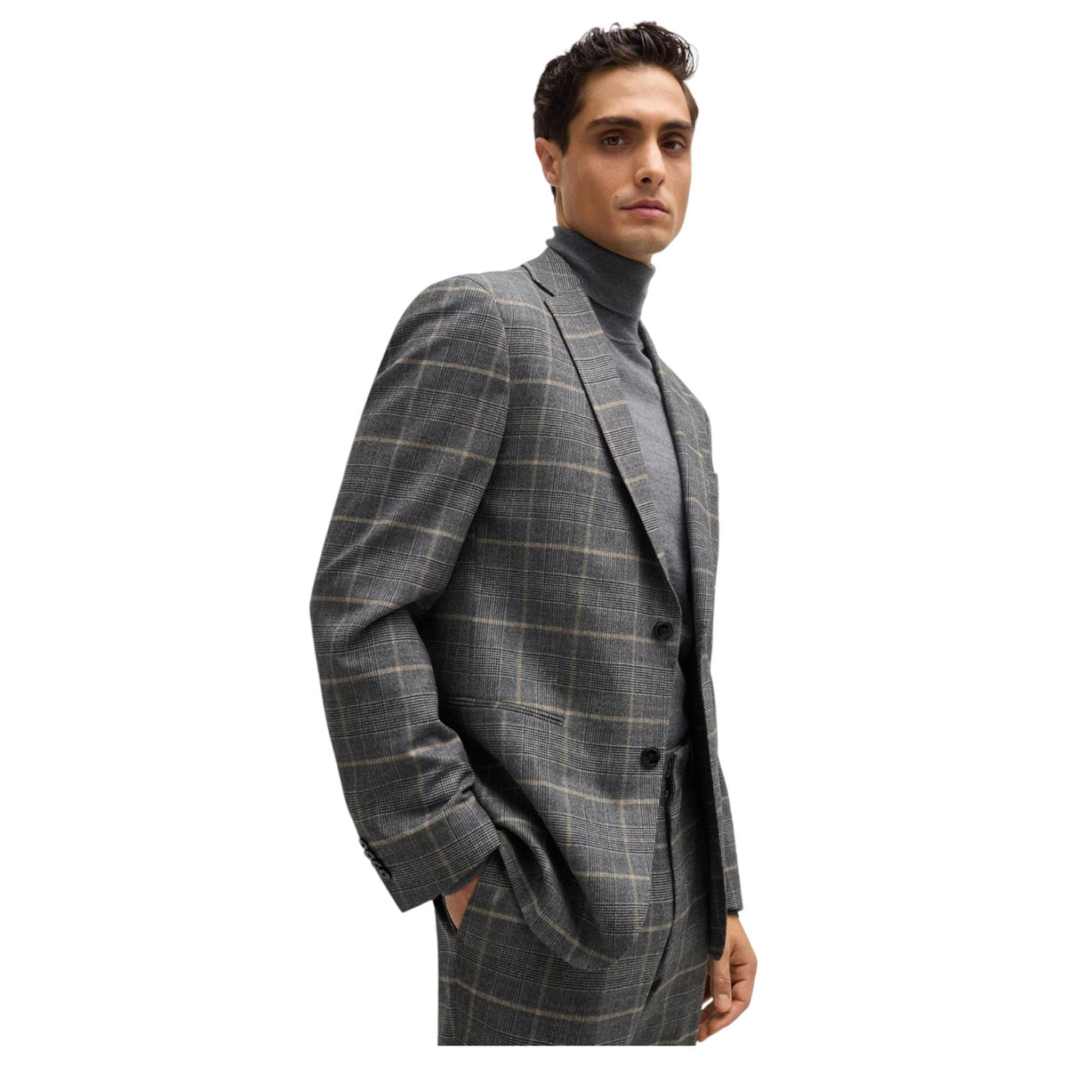 Boss Slim-fit suit in checked stretch wool 50528162 072 Gray
