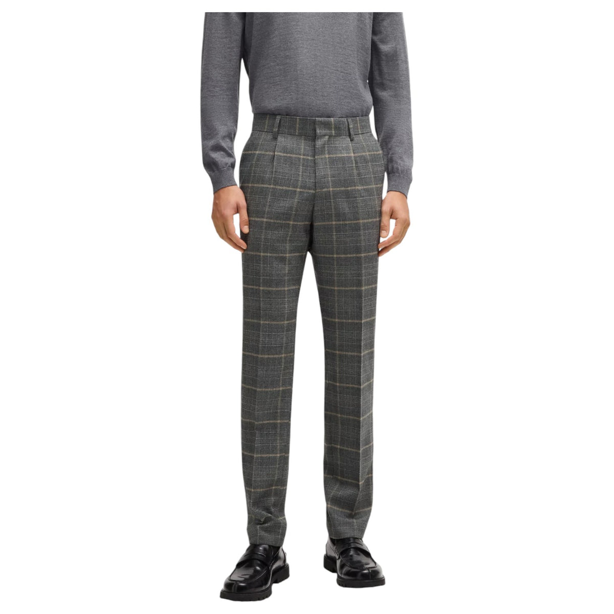 Boss Slim-fit suit in checked stretch wool 50528162 072 Gray