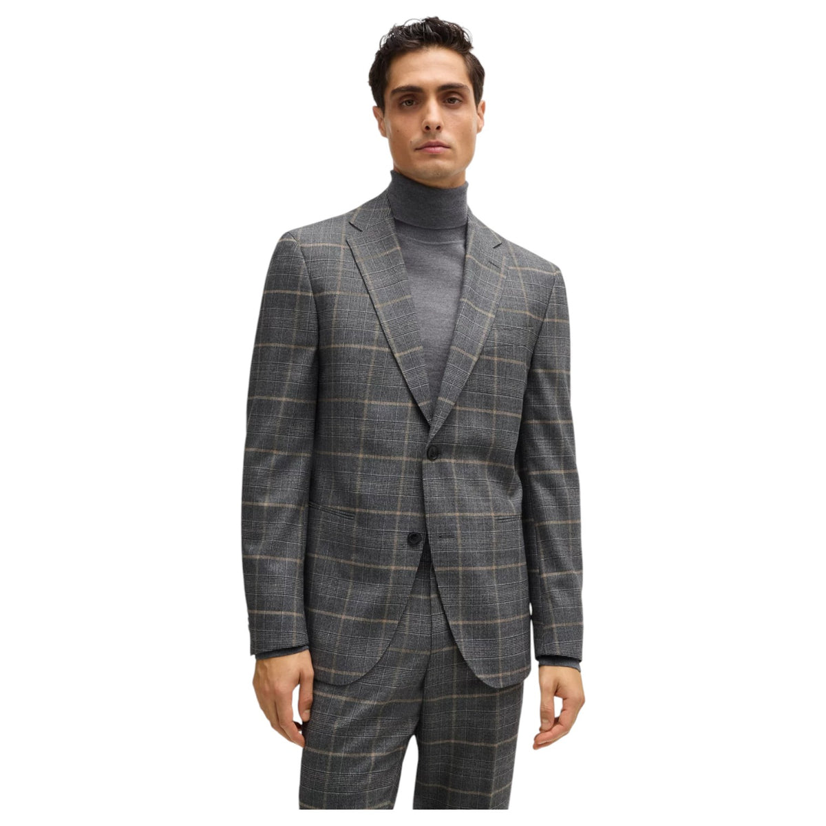 Boss Slim-fit suit in checked stretch wool 50528162 072 Gray