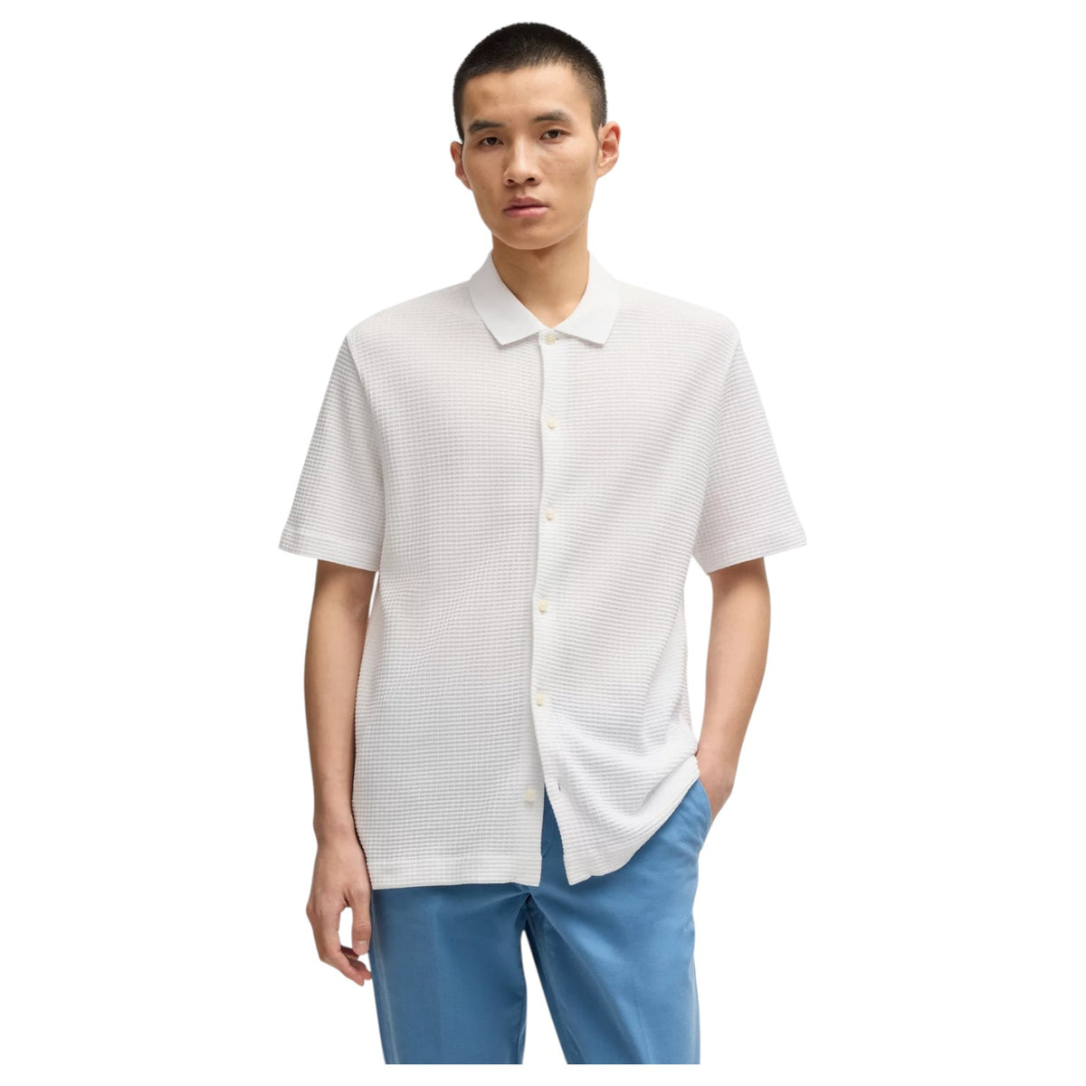BOSS Regular-Fit Shirt In Waffle Cotton In White 50540578 100