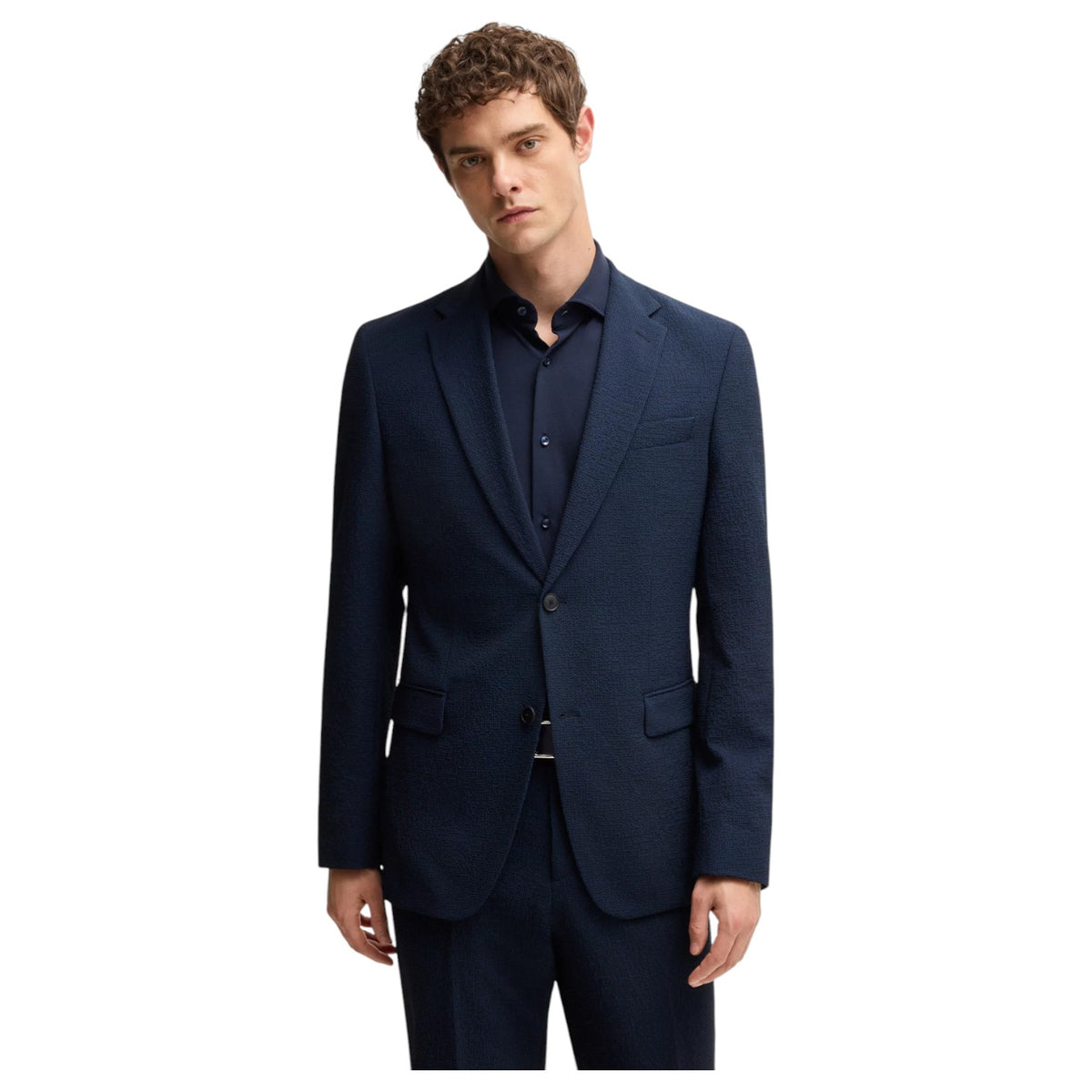 BOSS Two-piece suit in performance-stretch seersucker In Navy 50540771 404