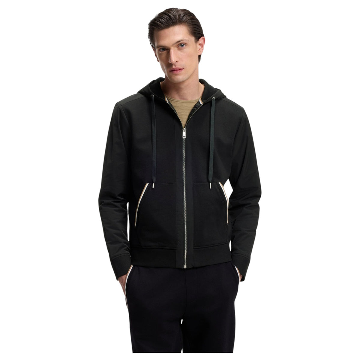 BOSS Cotton-Terry Zip-Up Hoodie/Pants Set With Signature-Stripe Trims