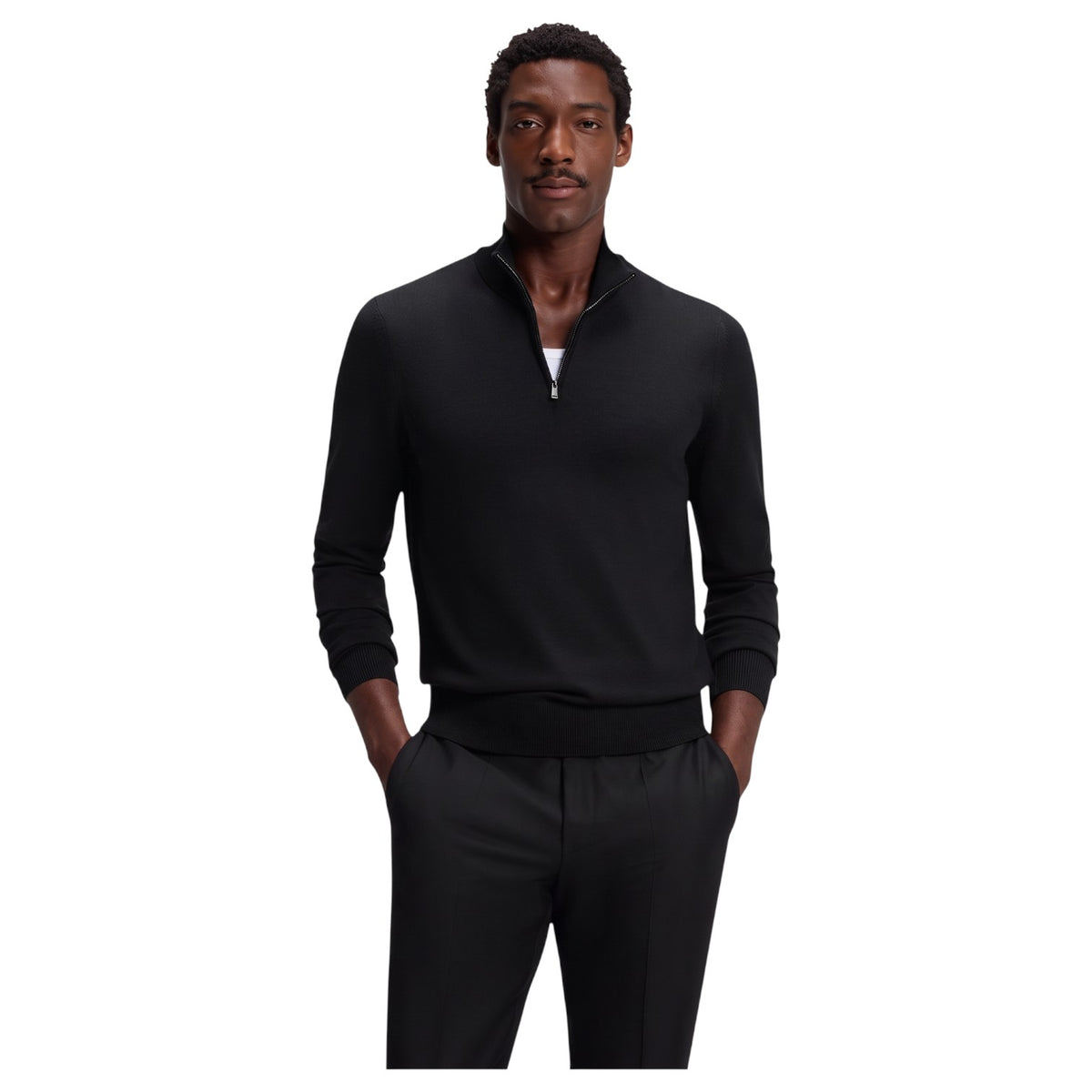BOSS H-Ebenji Merino Wool Zip-Neck Sweater