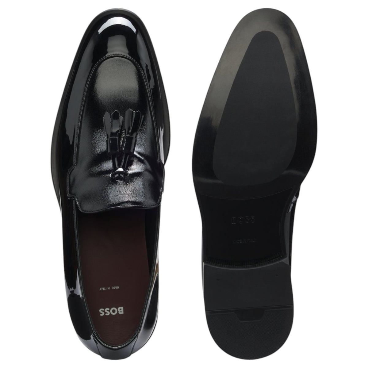 BOSS Men's Derrek Patent Tassel Tuxedo Loafers Black