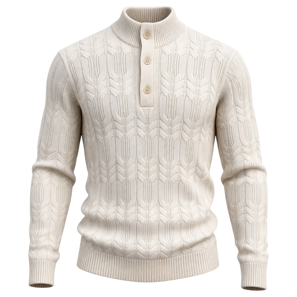 Raffi 100% Cashmere Cable-Knit Button Mock Neck Sweater Ivory