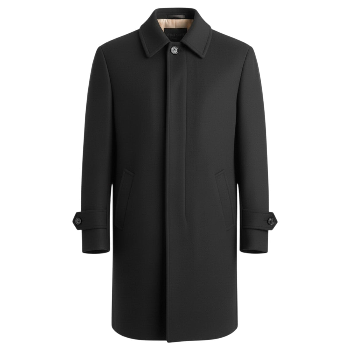 AIYIMEI Smash Men’s Concealed-Front Wool & Cashmere Coat – Black