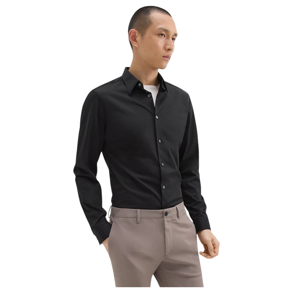 Theory Sylvain Shirt in Structure Knit J0794505 001 Black