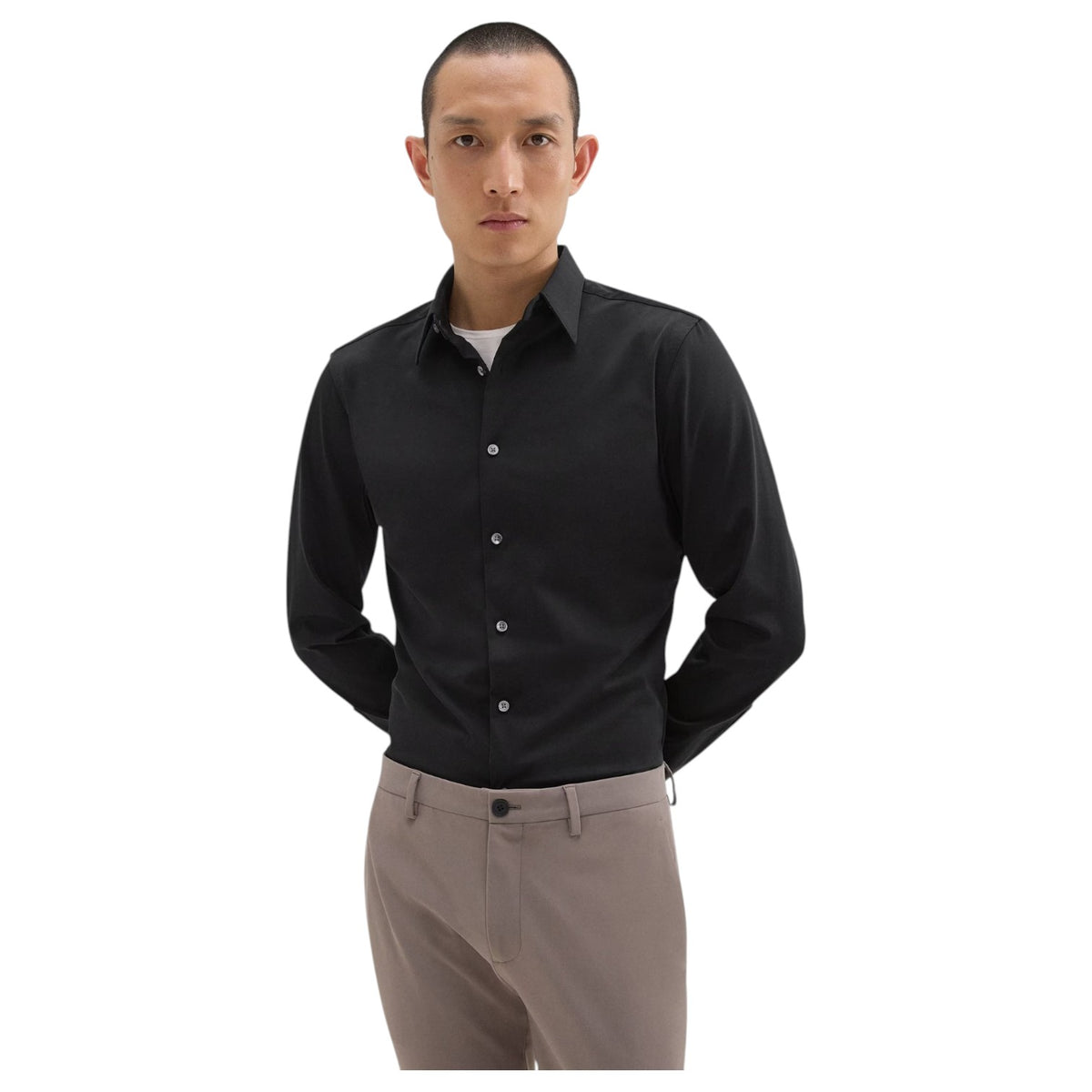 Theory Sylvain Shirt in Structure Knit J0794505 001 Black