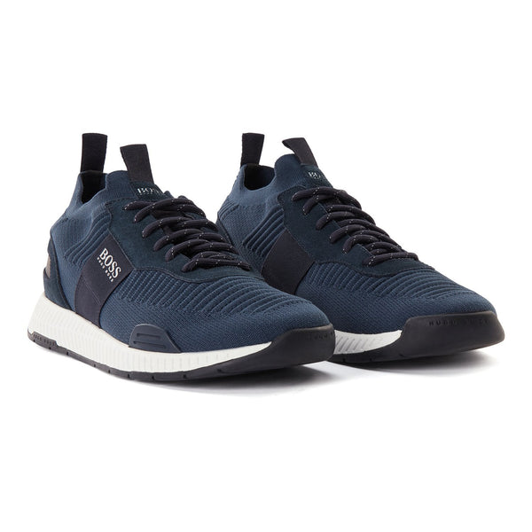 BOSS Men's Low-Profile Trainers in Mesh and Rubberized Fabric in Dark Blue 50414734-401