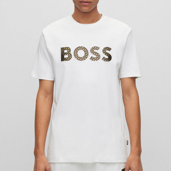 BOSS Men's Monogram-Filled Logo T-Shirt in Interlock Cotton in White  50481590-100