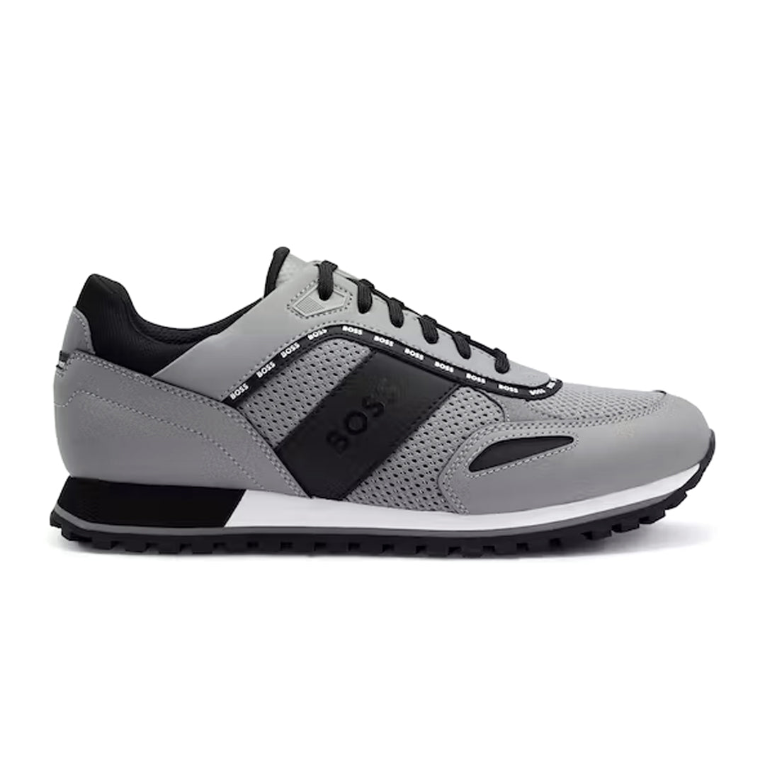 BOSS Men's Parkour Trainers with Logo Details in Gray and Black 50485704-060