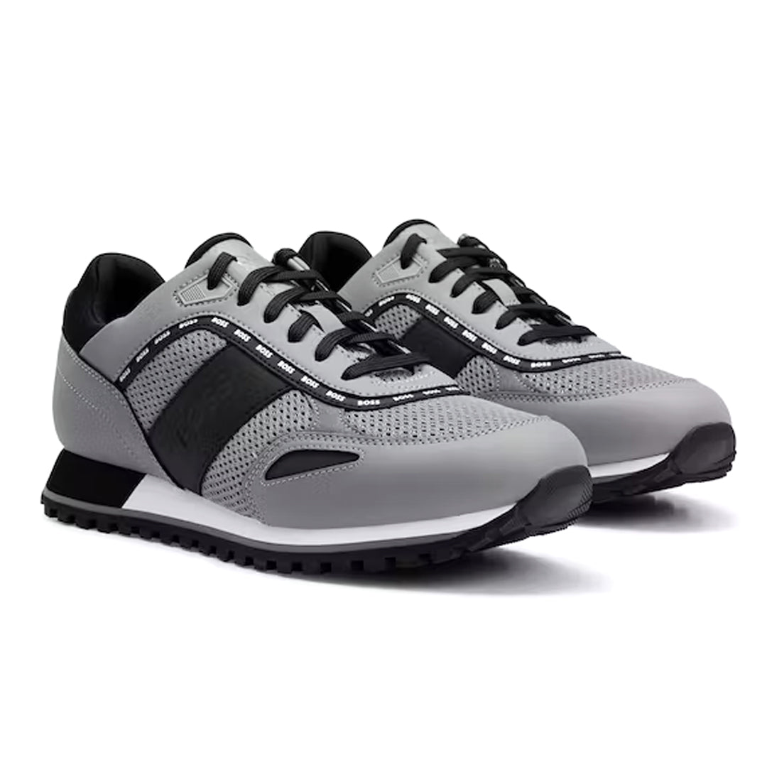 BOSS Men's Parkour Trainers with Logo Details in Gray and Black 50485704-060