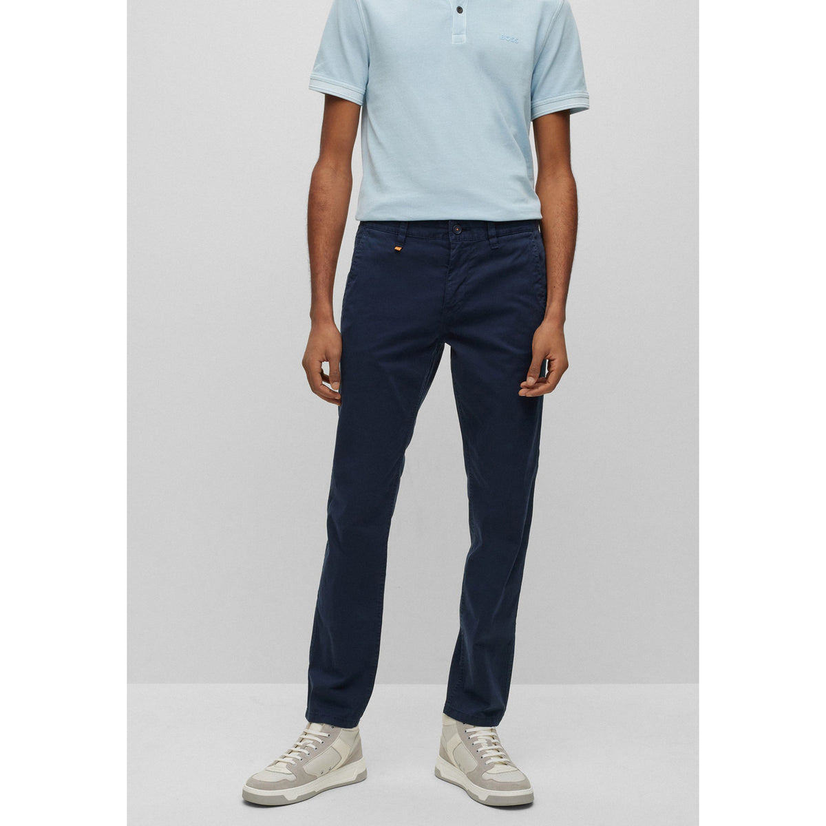 BOSS Men's Slim-Fit Trousers in Printed Stretch-Cotton Twill in Dark Blue 50489107-404
