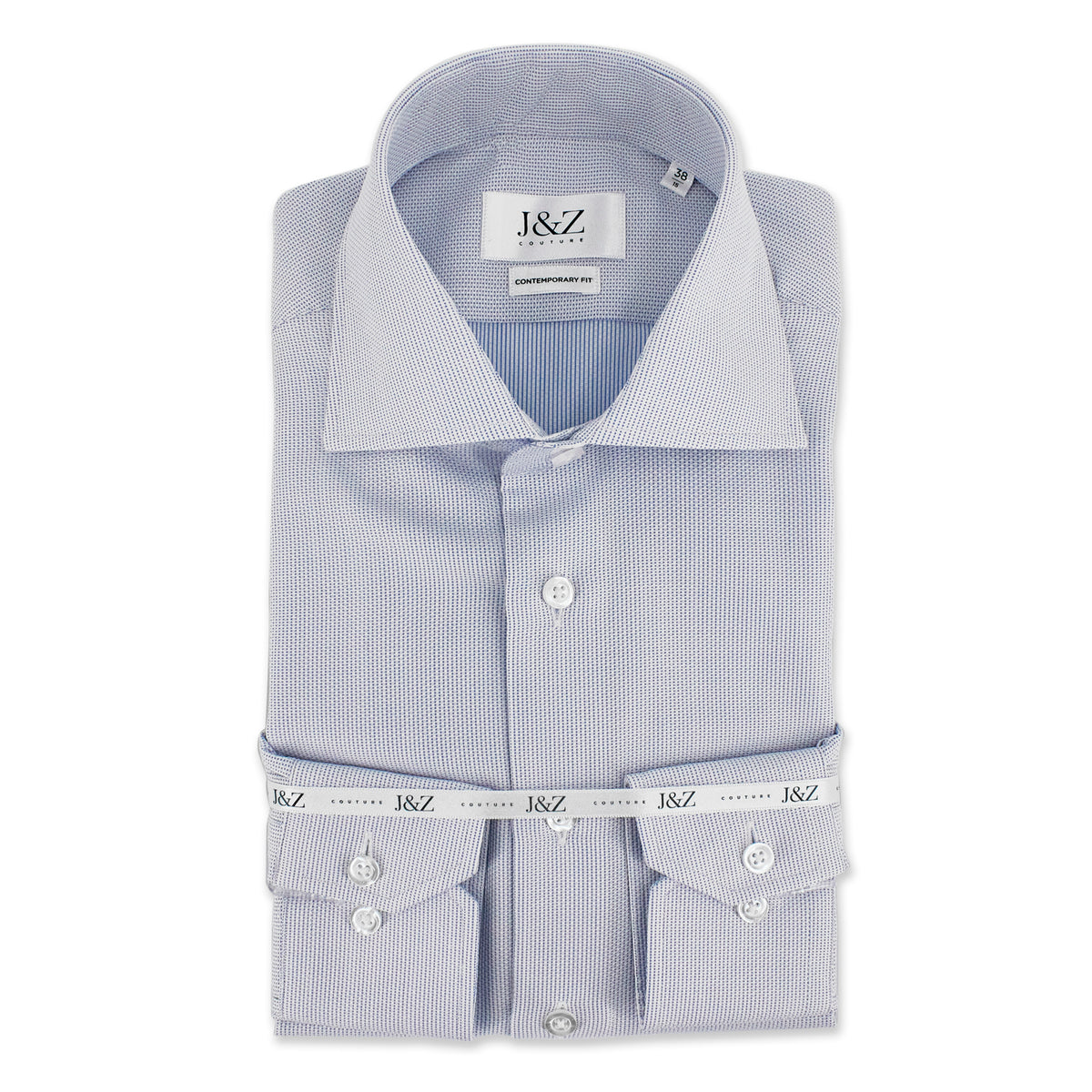 J&Z Couture Blue Button Down Dress Shirt, Nido D'Ape A24 (100% Cotton)