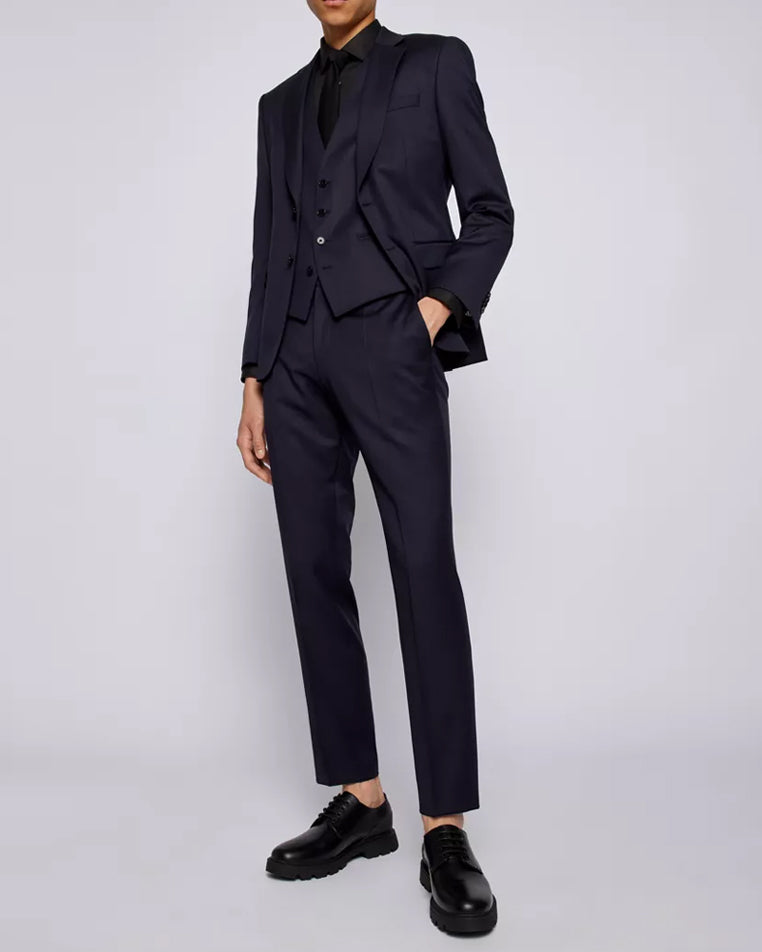BOSS Men's Formal Trousers in Virgin-Wool Serge in Dark Blue 50469174-401