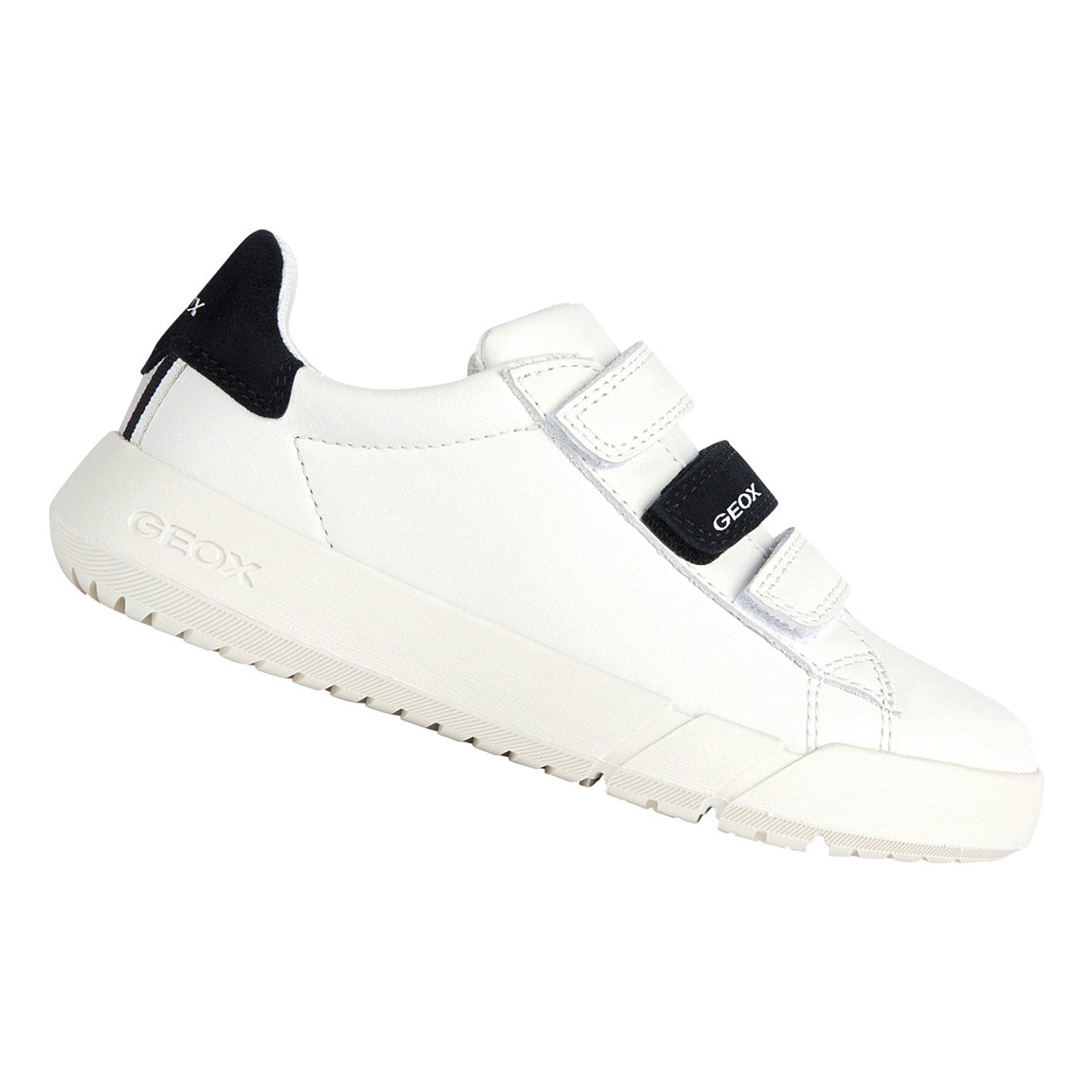 Geox Hyroo Boy Velcro Sneaker in White/Black J35GWB-085BC-C0404